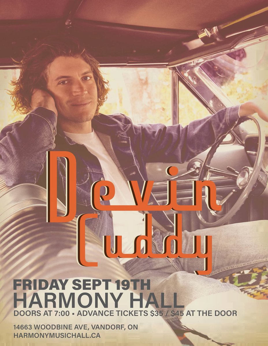 Coming to Harmony Hall in Gormley ON in a couple weeks, get your tix now!! 

Tix: eventbrite.ca/e/devin-cuddy-…