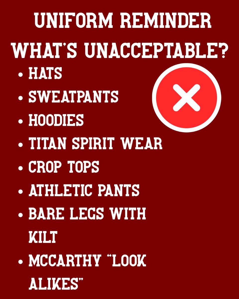 stcssSC's tweet image. Proper uniform is mandatory. Here’s a reminder of what’s acceptable and what’s unacceptable!