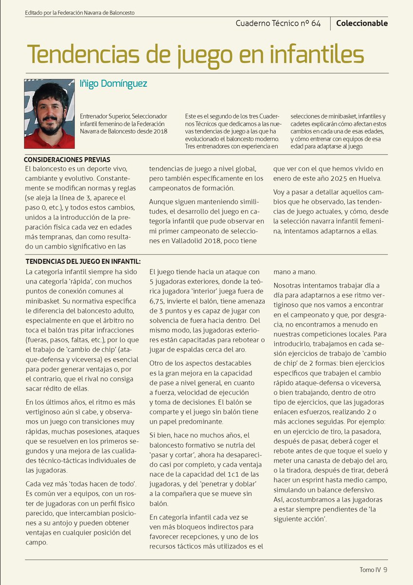 de acuerdo, <a href="/Domon_12/">Iñigo Dominguez</a> es amigo nuestro, pero lo cierto es que lo que ha preparado para <a href="/FNBaloncesto/">Federación Navarra de Baloncesto</a> es un ARTICULAZO!!!! 
"Tendencias de juego en infantiles"

aquí en PDF: fnbaloncesto.com/wp-content/upl…