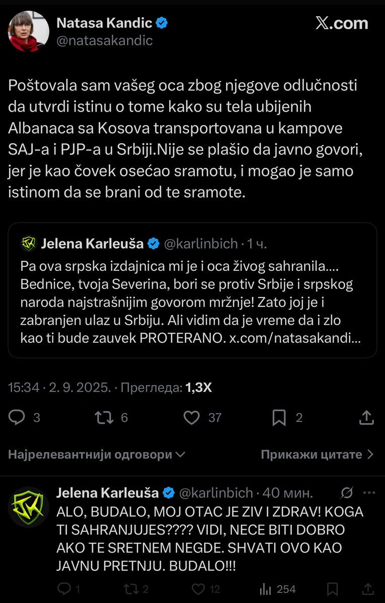 Svima je jasno da ova kucka laje, ne zato jer ova druga kucka sahranjuje zivog korumpiranog antikvitet pandura, nego jer ga hvali kao izdajnika Srbije koji je i u Hagu svedicio protiv srpskih interesa u sukobu sa šiptarima.
Gen vam je pogan i pokvaren. Pu.