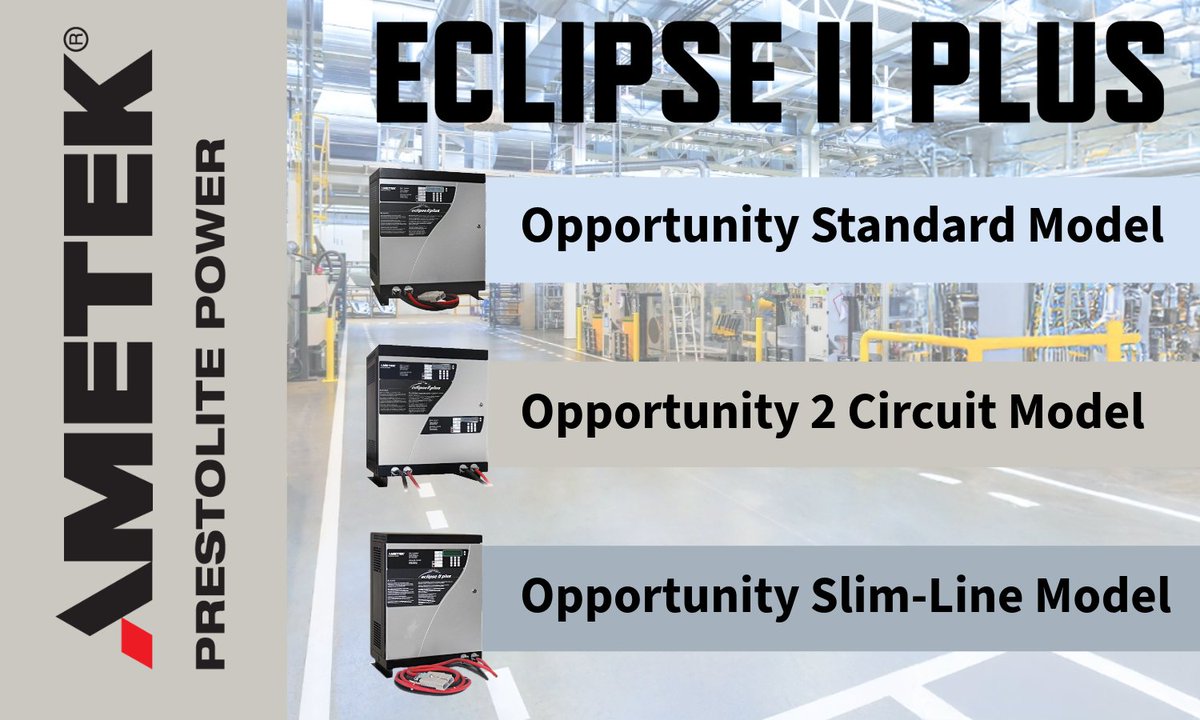 PrestolitePower's tweet photo. The AMETEK Prestolite Power Eclipse II charger offers the maximum performance required for a wide variety of industrial charging applications. Learn more at https://t.co/7nI2Shqk1B https://t.co/yOa1OWPwUZ