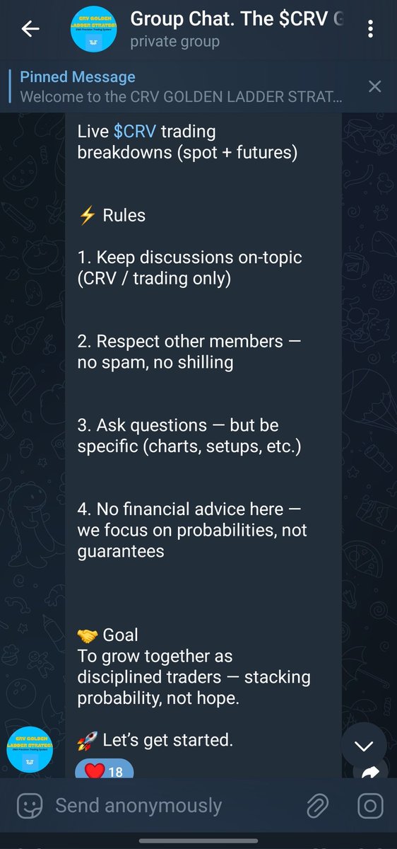 Real_Crypto_Mil's tweet image. $CRV Traders — last call!

The CRV GOLDEN LADDER STRATEGY Telegram is open for the next 7 hours only ⏳

After that, doors close.
No excuses about time zones. the 24H window is enough for every time zone to get in.

Don’t miss the strategy that’s been putting us on the right side…