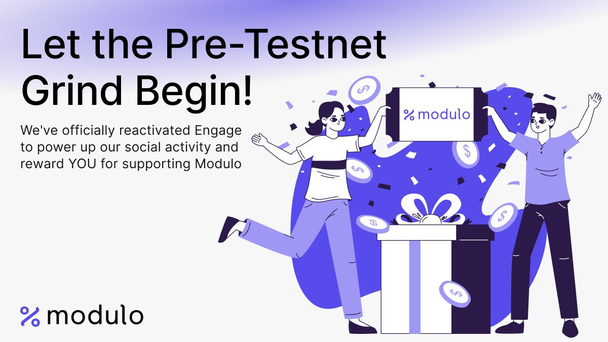 ModuloFinance's tweet image. 🚀PRE-TESTNET GRIND IS LIVE!
Modulo’s testnet is launching soon - Be among the first to experience true omnichain DeFi and the massive rewards program coming with Modulo's testnet
Engage Bot is back to reward YOU as we prepare!
- Earn points: Like/RT our posts, join Discord…