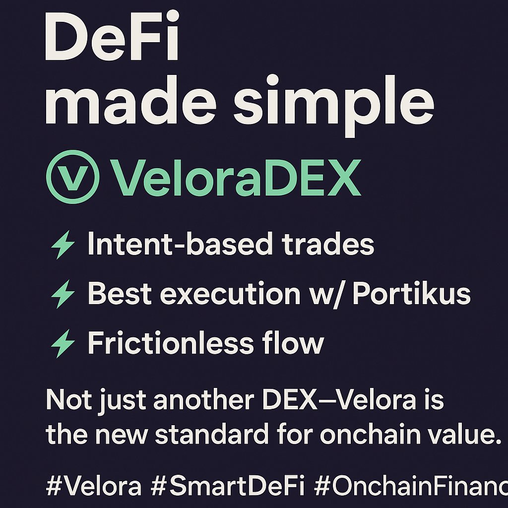 DeFi made simple  <a href="/VeloraDEX/">Velora (formerly ParaSwap)</a> turns clicks into intent, trades into flow, and DEXs into the future. 🚀 #Velora #DeFi