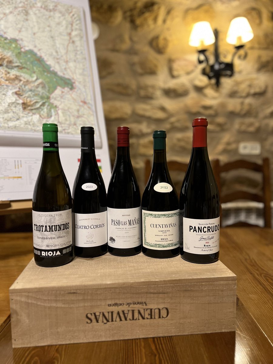 La cata de hoy:

Trotamundos 2020 de Oliviere Riviere 

Cuatro Corros 2021 de MacRobert &amp; Canals

Pasó las Mañas 2022 de Artuke

Cuentaviñas CDVIN 2020 de Eduardo Eguren

Pancrudo 2022 de Gómez Cruzado