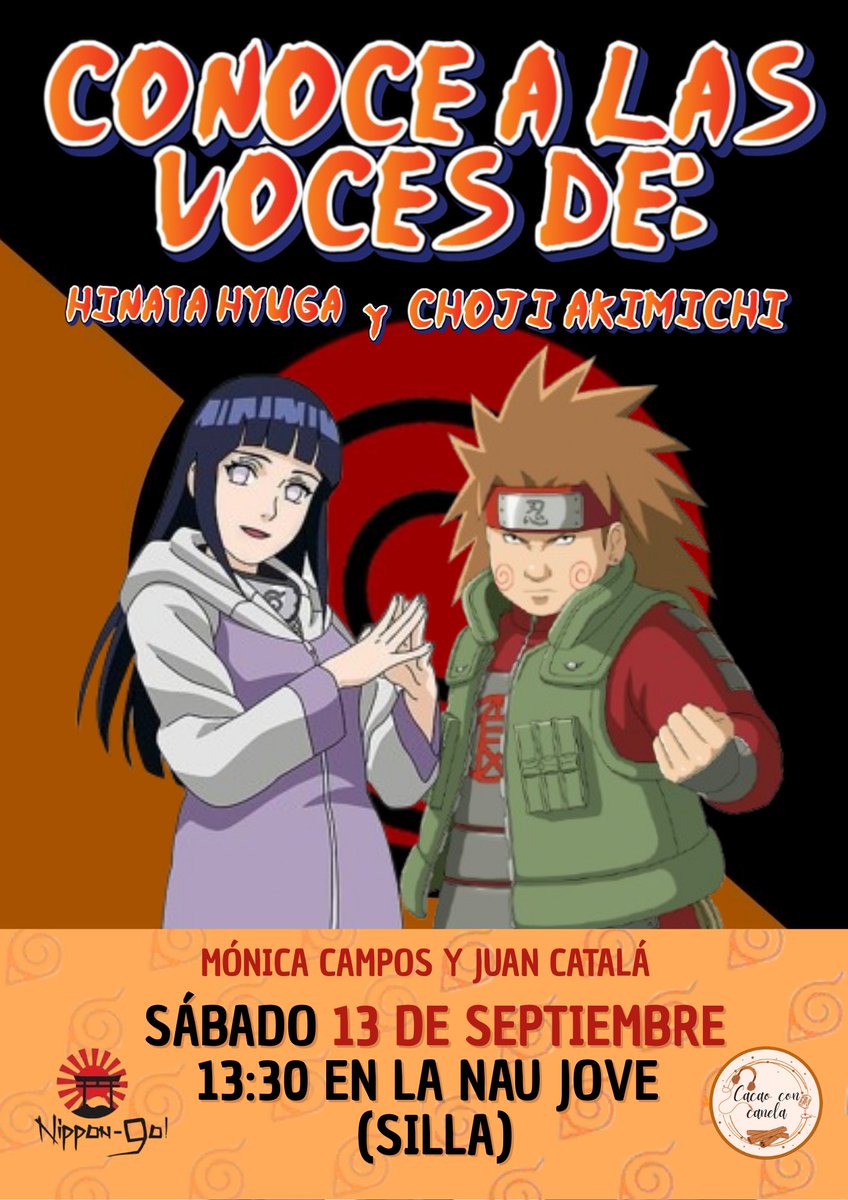 🎤✨ ¡Grandes voces del anime llegan a Nippon-Go!

De la mano de Cacao con Canela podrás conocer a:

🌸 Mónica Campos (Hinata, Zofia…)
🔥 Juan Catalá (Choji, Karaku…)
---
📅 13 • 14 Septiembre 2025
📍 La Nau Jove • Silla, Valencia