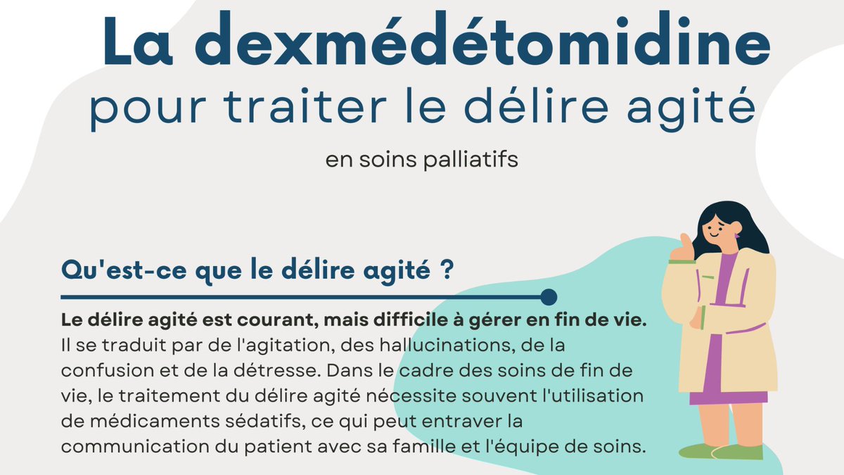 Le délire agité est courant, mais difficile à gérer en fin de vie. La dexmédétomidine peut étre un moyen sûr et efficace de fournir une sédation éveillée aux patients souffrant de délire agité dans le cadre des soins palliatifs.

En savoir plus : pcpcrc.ca/fr/media_resou…