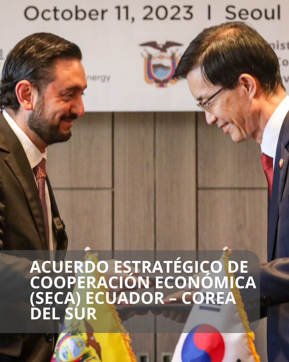 dlegarda's tweet image. ¡Excelentes noticias para el país! 🙌🏼👏🏼

🇪🇨 y 🇰🇷 firmaron el Acuerdo Estratégico de Cooperación Económica (SECA), un paso histórico que conecta a Ecuador con Asia, abre nuevos mercados, fortalece la competitividad y genera más oportunidades para nuestras exportaciones 🚢 y para