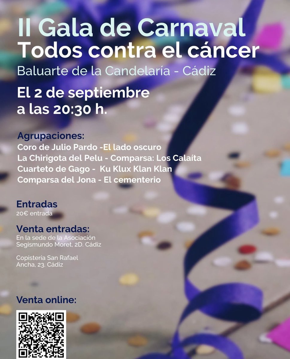 Martes 02/09 ~ 𝐓𝐨𝐝𝐨𝐬 𝐜𝐨𝐧𝐭𝐫𝐚 𝐞𝐥 𝐜á𝐧𝐜𝐞𝐫 🎭

📍 Baluarte Candelaria (Cádiz)
⏰ 20:30 horas

#𝕃𝕠𝕤ℂ𝕒𝕝𝕒í𝕥𝕒 #𝔹𝕖𝕟é𝕗𝕚𝕔𝕠 #ℂ𝕠𝕟𝕥𝕣𝕒𝕖𝕝𝕔á𝕟𝕔𝕖𝕣