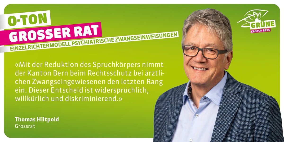 #Herbstsession Die Mehrheit des Grossen Rates hat heute mit der Annahme des EG ZSJ einen weiteren Abbau des Rechtsschutzes vulnerabler Personen beschlossen: Neu entscheiden nur noch Einzelrichter*innen bei Beschwerden gegen ärztliche Zwangseinweisung. 🗯️#ThomasHiltpold