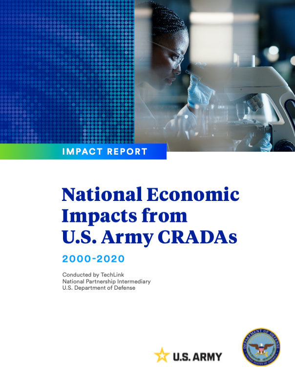 TechLinkCenter's tweet image. Our new Impact Report breaks down the national economic impacts related to CRADAs between the Army and non-federal organizations - including $36.4B in total U.S. economic impact over a 20-year period. Read more: hubs.la/Q03Ggb-P0