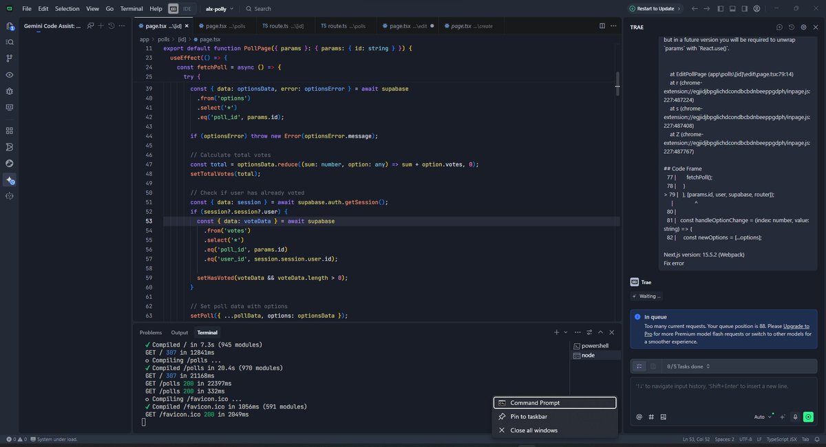 ComposeDev's tweet image. Just finished building a Poll Detail Page with routing, mock data, and voting — while testing how Inline Edits vs Chat Edits help in real dev workflows.
AI didn’t do the work for me. It guided, scaffolded, and refined. @julienbarbier42 @kalibetre 
#ALX_AIDEV @alx_africa