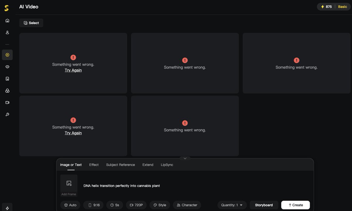 Upflow_Studio's tweet photo. @SkyReels @SkyReels do you guys have some server problems or something? No matter what kind of prompt i enter EVERY VIDEO is not generated i get always : Something went wrong!! https://t.co/JJNcUyyfAz