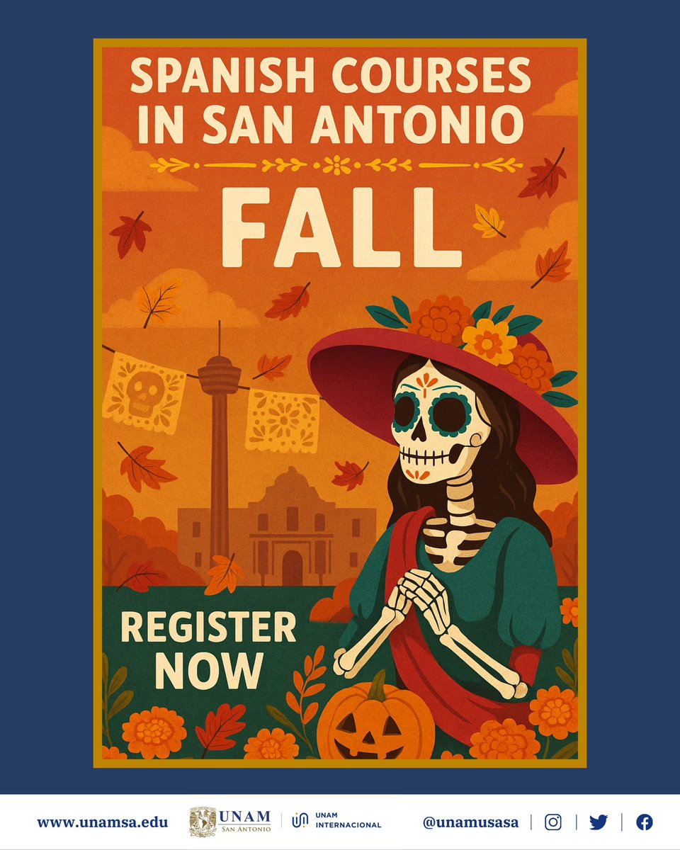 📣 Don’t miss it!
Registration for our Fall 2025 Spanish Courses opens this September 2.

🗣️ Zona Diálogo: Advanced Conversation
🎤 Workshop: Mastering Spanish Pronunciation

💵 $275–$380 USD
👉 Register here: unamsa.edu/our-spanish-co…
📩 laurac@unam.mx | ☎️ (210) 222 8626