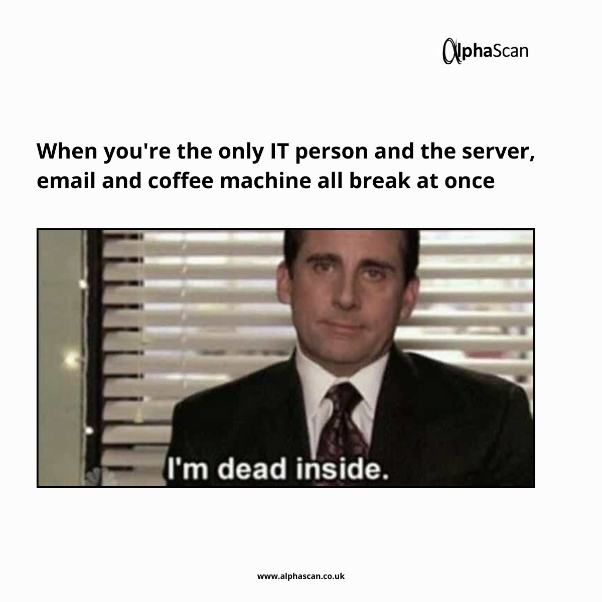alphascanit's tweet image. You don’t need to do it all alone. AlphaScan helps businesses build scalable IT without the burnout.

📩 Book a stress-free support audit - bit.ly/45uKeEc

#Alphascan #ITSupport #TechMemes #TheOffice #SysadminLife #SmallBusinessSupport #Hampshire
#ChandlersFord