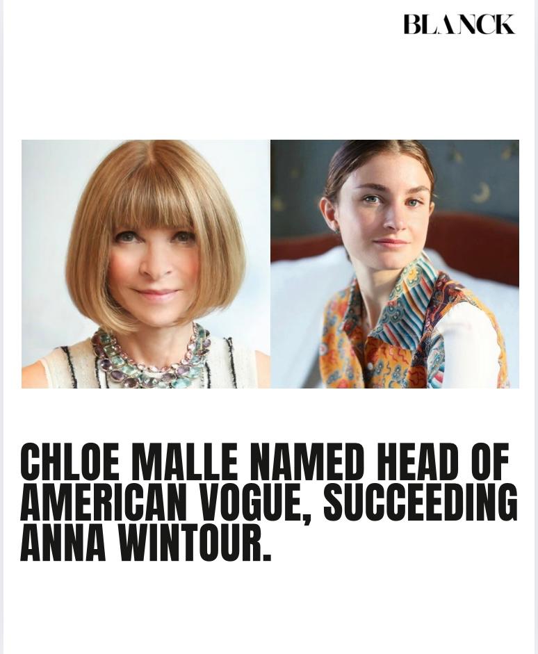 A New Era at Vogue,
Chloe Malle has been named Head of Editorial Content at American Vogue, succeeding Anna Wintor after nearly 37 years, 
Wintor will continue in her global role at Conde Nast, while Malle takes charge of Vogue's Editorial voice.
#vogue #annawintor #Trending