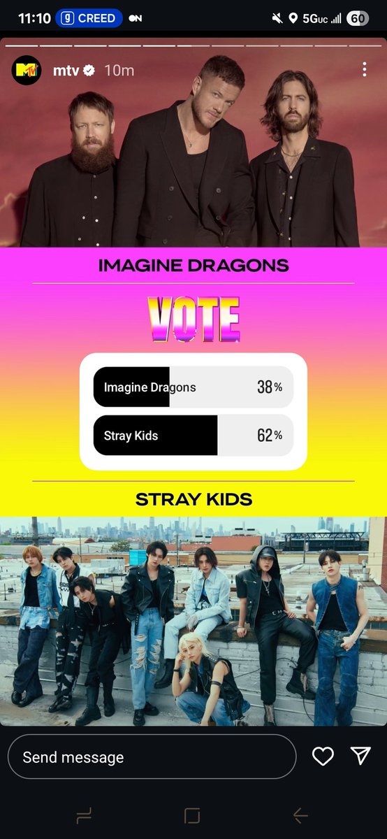 VMAS BEST GROUP VOTING IS OPEN 🔥 please open insta and find MTV's account. check their stories and click until you see stray kids! ✨️

vote on ALL your accounts! we have less than 24 hours to make sure we are leading. 💪