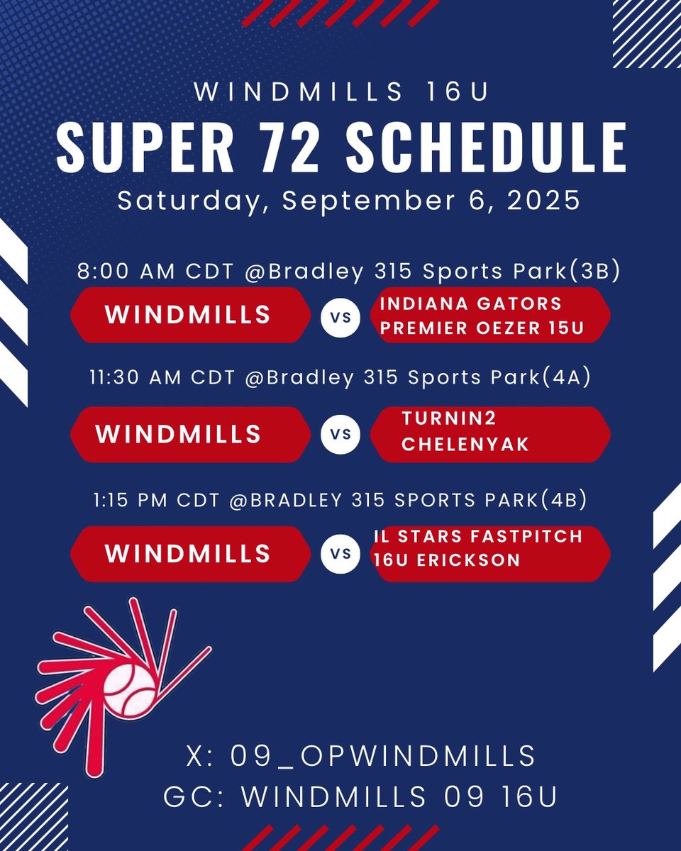 Oak Park Windmills 09 Softball (@09_opwindmills) on Twitter photo Welcome back sports fans!! Here is our schedule for this weekend. Looks like we’re going to have some beautiful weather this weekend to kick off our fall season!! 🍁🥎😎 Welcome back sports fans!! Here is our schedule for this weekend. Looks like we’re going to have some beautiful weather this weekend to kick off our fall season!! 🍁🥎😎