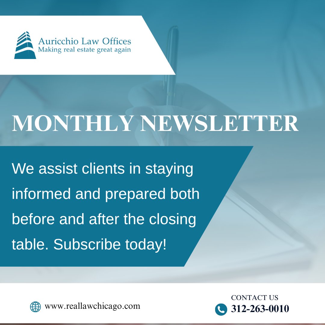 RealLawChicago's tweet photo. We help clients stay sharp before and after the closing table. Subscribe now.

https://t.co/kC5MBzoXIJ
#chicagorealestate #law #auricchiolawoffices https://t.co/w5amu62lnU