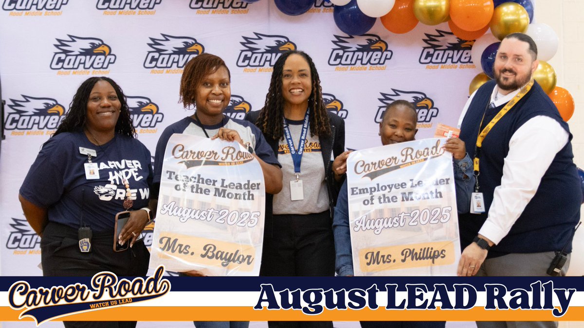 CarverRoadMS's tweet photo. Congratulations to our August Teacher Leader of the Month, Mrs. Baylor, and our Employee Leader of the Month, Mrs. Phillips! They were recognized during our LEAD Rally this morning. #WatchUsLead #LeaderInMe https://t.co/LwjoljEX2v