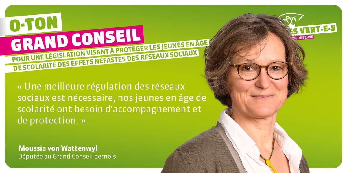 #Herbstession Der Grosse Rat hat heute einen Vorstoss für eine Gesetzgebung zum Schutz von Jugendlichen im Schulalter vor den negativen Auswirkungen sozialer Netzwerke diskutiert. Das Postulat wurde angenommen, leider gleich abgeschrieben. Wir bleiben dran. 🗯️#MoussiavonWattenwyl
