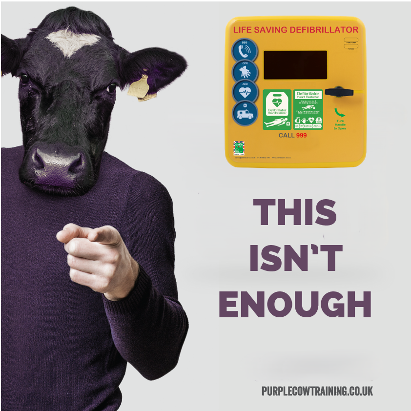 PurpleCowTrain's tweet photo. A defibrillator in every school = ✅
But training staff to use them = ❌
12 young people die each week from SADS.
Seconds matter. A yellow box isn’t enough.

It’s time to make schools Defib ready.
#DefibTrainingNow #PurpleCowSafety https://t.co/Aagy5PYFHo