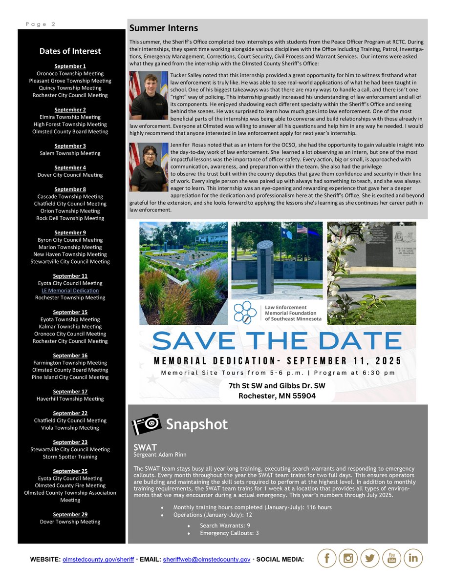The September 2025 edition of the Olmsted County Sheriff's Office Newsletter is available.

Website Version: bit.ly/3JFTcal
.PDF Version: bit.ly/4mM5qgn

#OlmstedCounty