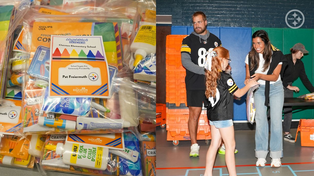 SteelersCR's tweet photo. On Tuesday, @pat_fry5 donated school supplies to students at Clairton Elementary School in conjunction with The Education Partnership.

He also made a $10,000 donation to the Salvation Army of Western Pennsylvania, which is raising funds for support relief efforts for the families affected by the U.S. Steel Clairton Coke Works explosion.

📝: https://t.co/Efgy5soYlk