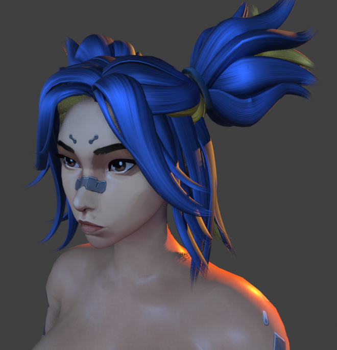 miika3d's tweet photo. Retexturing her and redid her hair to be closer to her cinematic counterpart. Trying to get that painterly/arcane look.

#VALORANT #Neon https://t.co/z9Cuw9gHH7