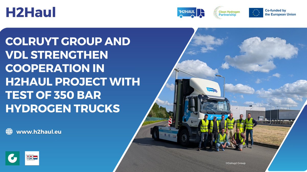 H2Haul's tweet image. @colruyt &amp;amp; @VDL_Groep strengthen cooperation in #H2Haul project with test of 350 bar #hydrogentrucks! 🚚💧 

Would you like to learn more about this completely #emissionfree technology? Visit⤵️
h2haul.eu/colruyt-group-…

#H2Haul has received funding form the @CleanHydrogenEU