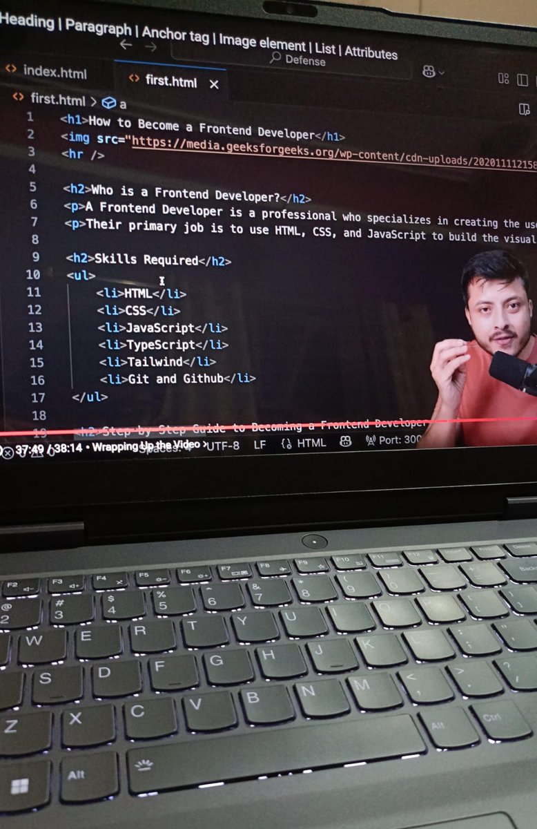AviralPati36374's tweet image. Day 2 of learning MERN Stack Development by @rohit_negi9
HTML basics completed: ✅
Heading, paragraph, break, anchor, image tags, and lists.
It feels like giving a website a heartbeat ❤️ #LearningWebDev #CodingJourney #LearnInPublic