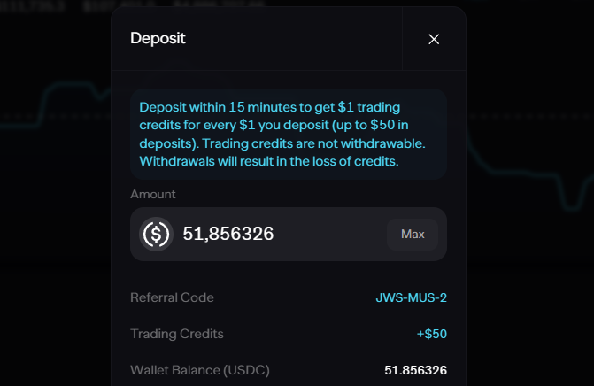 criptomussama's tweet image. BONOS GRATIS 1-1 en Aevo. 

Si depositas 50$ en USDC te dan otros 50$ instantáneos para tradear

El link está limitado a 70 personas. Yo que tu correría amigo

👉degen.aevo.xyz/r/JWS-MUS-2