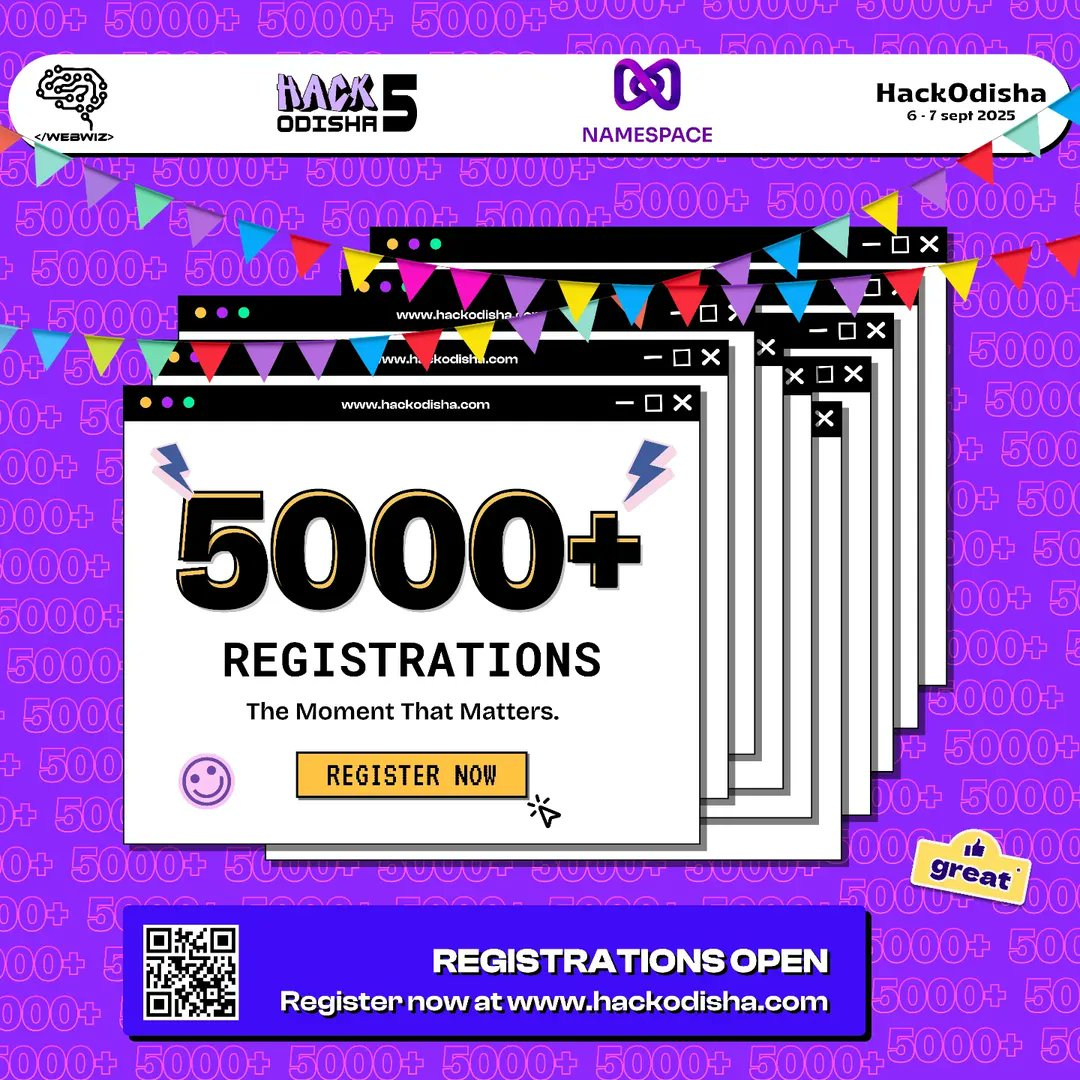 namespaceworld's tweet image. Just 3 more days to go. Register now if you haven't already 🚀
📅 6-7 Sept '25
🌎 Online
🏆 INR 45k in cash prizes and 1.5 Lakh worth of total prizes
Register here: hackodisha-4.devfolio.co/?ref=cb69774eda
Pro tip: Use referral code “NAMESPACE25” while signing up and get 5 bonus points!