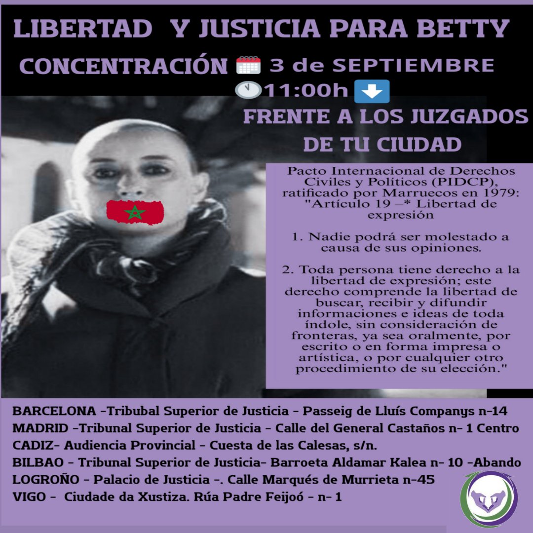 Mañana nuestras voces se oirán ante los tribunales de todo el país para defender la voz de <a href="/IbtissameBetty/">I. Betty Lachgar ♀️🔥</a> que aunque encarcelada, nunca podrá ser silenciada. 
Por los #DDHH, la #LibertadDeExpresión y la #Justicia para quienes luchan por todas. 
Únete💪🏼!
#FreeBetty🫂
#LFDLM ✊🏼