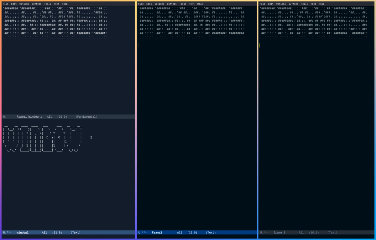 learnemacs's tweet image. I frequently split Emacs frames into multiple windows by using C-x 2 or C-x 3 to view multiple buffers simultaneously. 

Alternatively, C-x 5 2 will create a new and separate frame. Those of you who prefer multiple frames to windows - what&apos;s the reason?