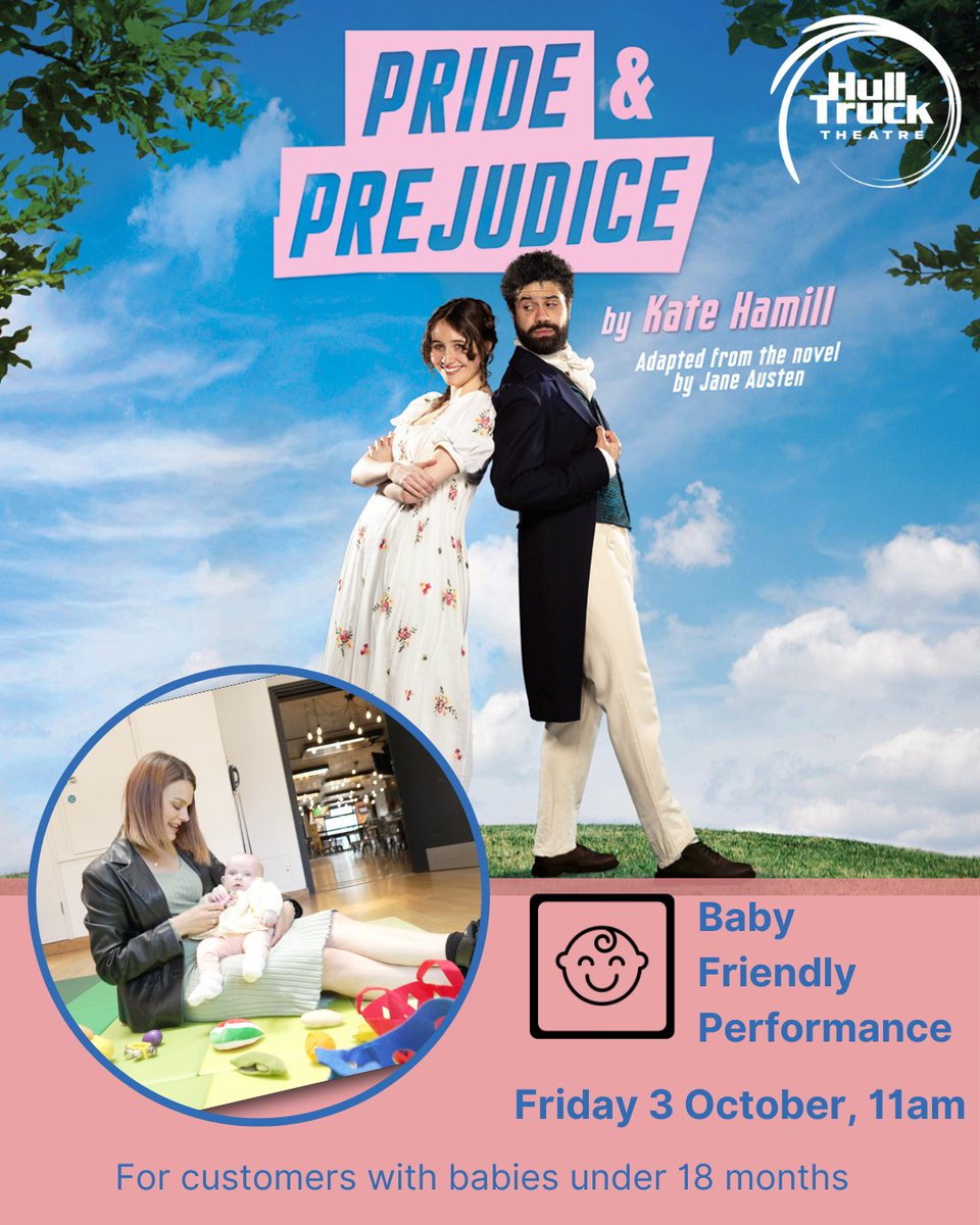 HullTruck's tweet image. 🍼 Baby Friendly [BF] Performances are back!

Don't miss out next 'Baby Friendly' performance at 11am on Friday 3 October for Pride &amp;amp; Prejudice. 

For more info &amp;amp; to book tickets, call 01482 323638 or book online via bit.ly/3JBzInp 🔗

#PrideAndPrejudice #BabyFriendly