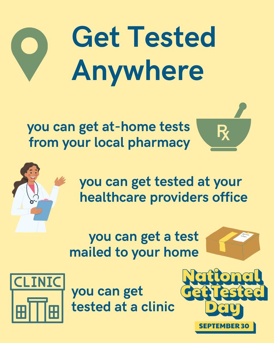 Wondering where to get tested for STIs? 🤔 Good News! There are several options: health clinics, your doctor's office, or at-home kits available by mail or at pharmacies. #STItesting #STIawareness #GetTested #NationalGetTestedDay #NGTD #STIprevention #STItest #SaferSex