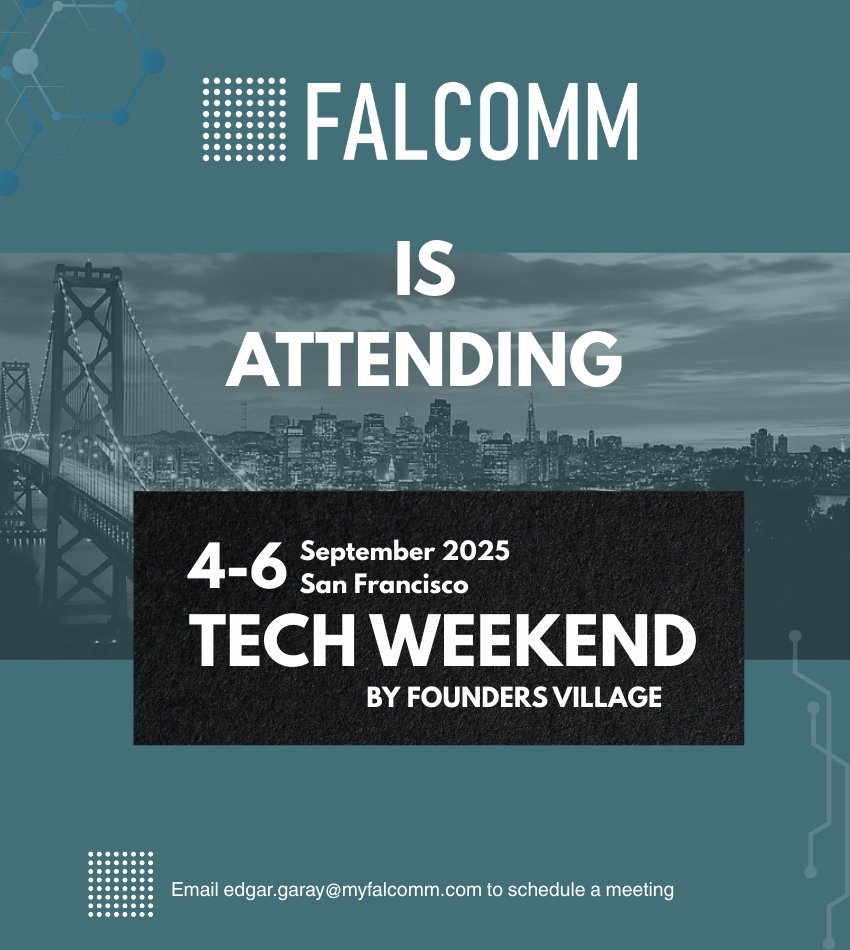 FalcommInc's tweet image. The Falcomm team is excited to be attending #TechWeekend September 2025 in San Francisco!

@FalcommInc  is thrilled to join 200+ founders and 75+ VCs for this premier fundraising event hosted by @foundersvillge , September 4-6. As innovators in RF technology, we&apos;re looking…
