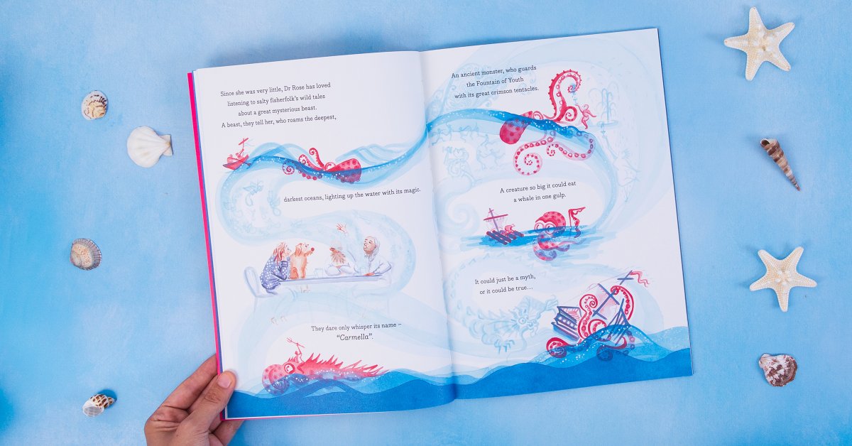 Dr Rose dreams of finding a great, mysterious beast. Legend says it has enormous crimson tentacles and roams the deepest, darkest oceans. They call it ... Carmella.

The Search for Carmella by the award-winning <a href="/chloesavageart/">Chloe Savage</a> is out in paperback now! 🐙

walker.co.uk/9781529523171/…