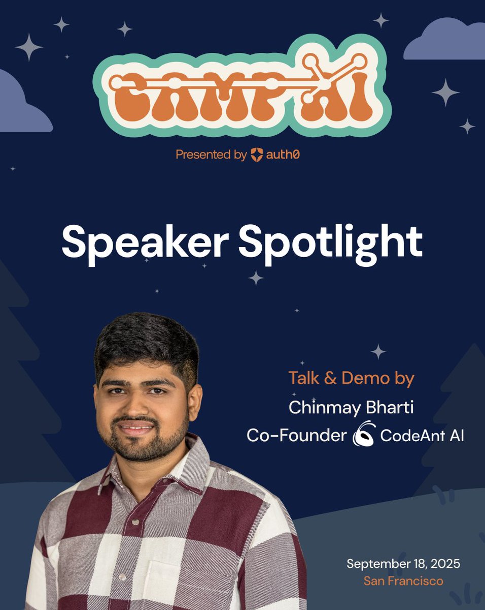 auth0's tweet image. 🧠 “Smart” agents that forget step 2? Not so smart.
At Camp AI, @CodeAntAI’s Co-Founder @chhinna00 shows how to orchestrate #LLM agents that follow instructions & work together.
🎤 AI Code Review for Mission-Critical Systems
📩 Request invite: bit.ly/4lbaBol #DevOps