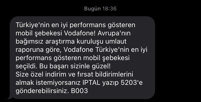 #Vodafone ‘a geçeli 1 hafta oldu. E5’te giderken Spotify’a bağlanamadığım “ÇEVRİMDIŞISIN”mesajı aldığım anda gelen sms. <a href="/VodafoneTR/">Vodafone Türkiye</a> gerçekten çok komiksiniz :)