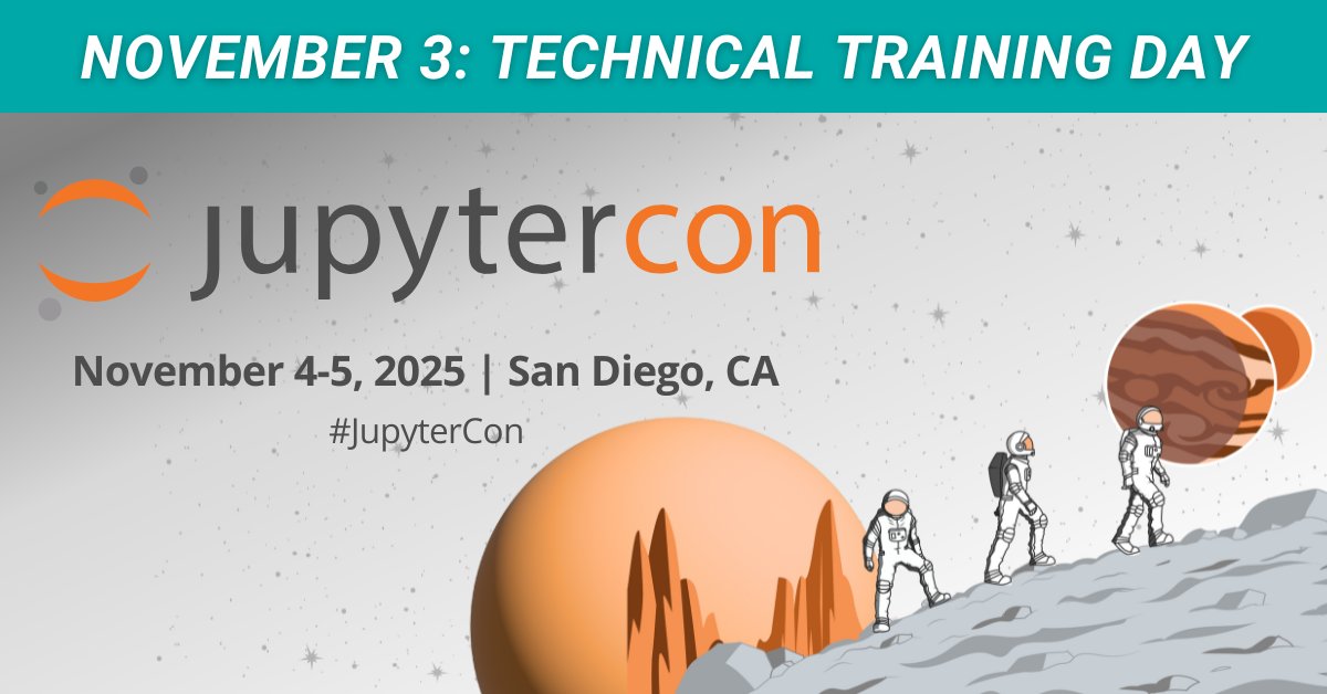 linuxfoundation's tweet image. Level up your #Jupyter skills at #JupyterCon! Join our Technical Training Day Nov. 3 in San Diego for tutorials and workshops that will help you turn knowledge into practice. Pre-registration required - add it to your event pass. Learn more ➡️ hubs.la/Q03GtPxC0