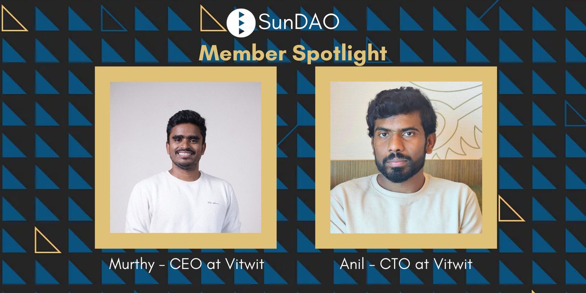 SunDAO Member Spotlight - A Thread:

Meet <a href="/murthy_vitwit/">Murthy Vitwit</a>  and <a href="/anilcse_/">Anil | Vitwit</a> , co-founders of <a href="/vitwit_/">Vitwit</a> , a Hyderabad-based deep tech company pioneering decentralized infrastructure, blockchain innovation, and applied AI.

1/5