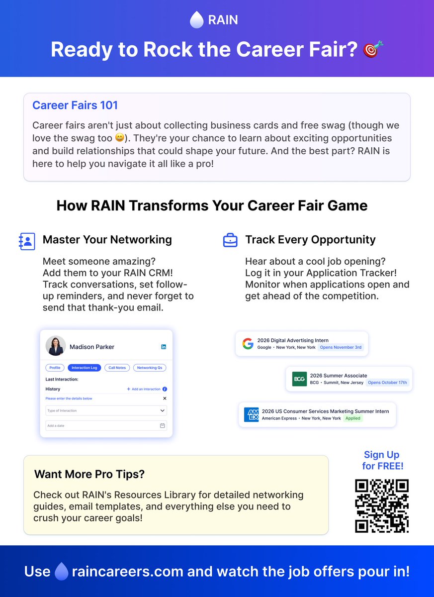 Goodmorning Students,

RAIN is a free career tool we have partnered with to ensure more career development , career readiness, and career success. Sign up here with your alcorn email using the link below:

app.raincareers.com/auth/career-ce…

#AlwaysAlcorn💜💛