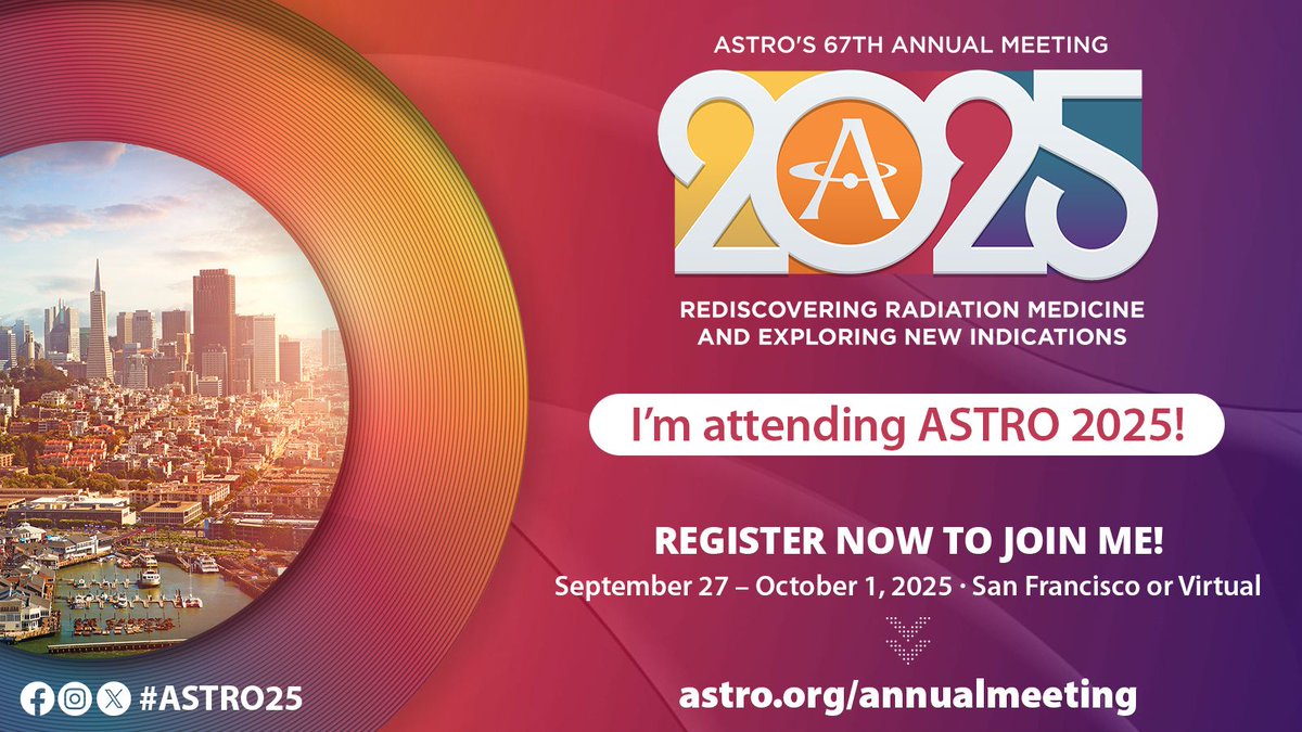 I'm attending ASTRO's Annual Meeting #ASTRO25. x.com/ASTRO_org  Presenting three presentations on female sexual function (bulboclitoris) in GYN Brachy, spirituality and oncofertility outcomes for cervical cancer patients.  Also registered for the ROI 5K and radiopharm