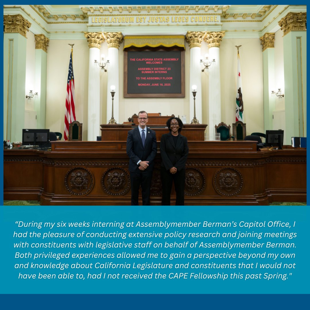 Meet Njiwam Anyangwe, a Political Science student who spent the summer interning for Assemblymember Marc Berman. Njiwam gained a unique perspective on the inner workings of California’s Legislature and public service.
Congratulations, Njiwam!
#CAPEFellowsProgram #CAPEUCMerced