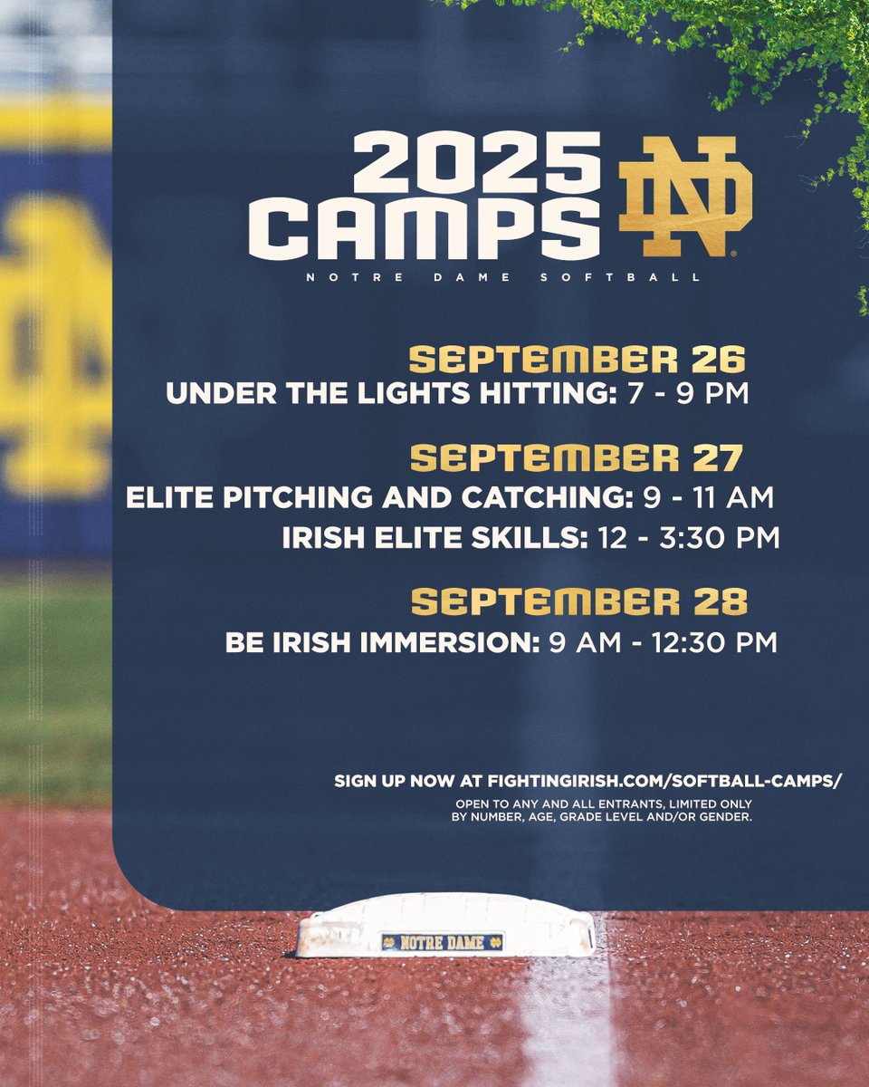 Spots are filling up fast! 🥎

Don't miss out later this month! Sign up here ➡️ goiri.sh/2025SBCamps

#GoIrish☘️ | #ndsbSWAG