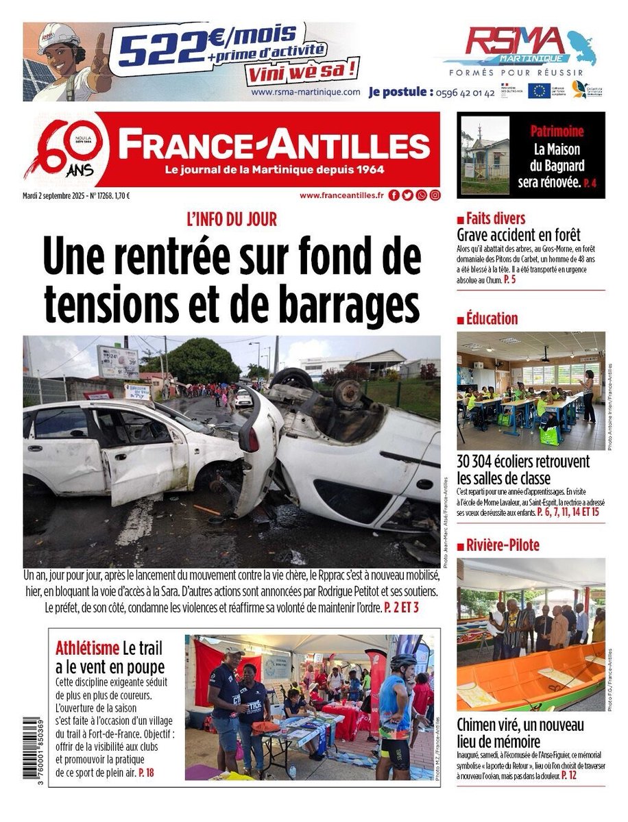 FAMartinique's tweet image. 🔴 À la UNE de votre édition CE MARDI 🗞