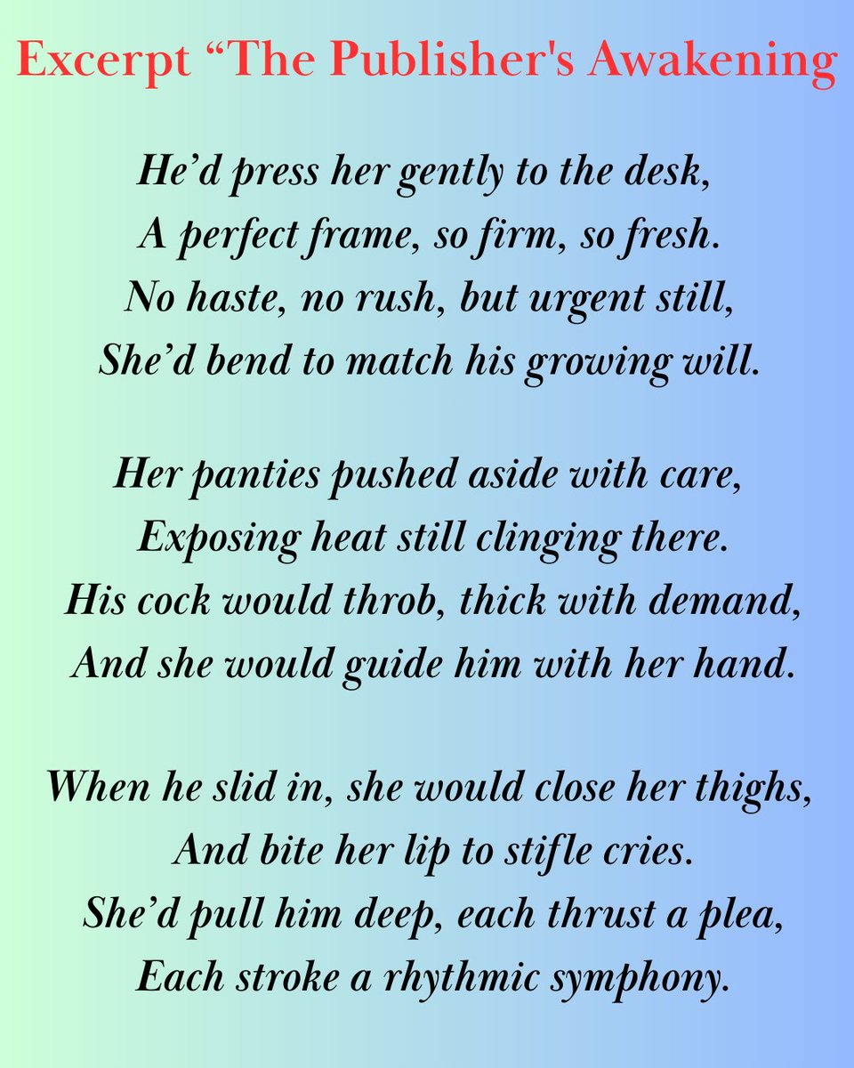 sandyastonbooks's tweet photo. ✨ Dive into a World of Sensuality: A Visual Exotic Journey 🌹"The Publisher's Awakening"🔥

🔥Free sample on: 
😈https://t.co/bw3urj94mh
📚 https://t.co/0Y2iVxpBBQ

#Erotica #Poetry #NSFW #Spicyreadsclub #Uncensored #nsfw_illustration https://t.co/BHD4lWRSGt