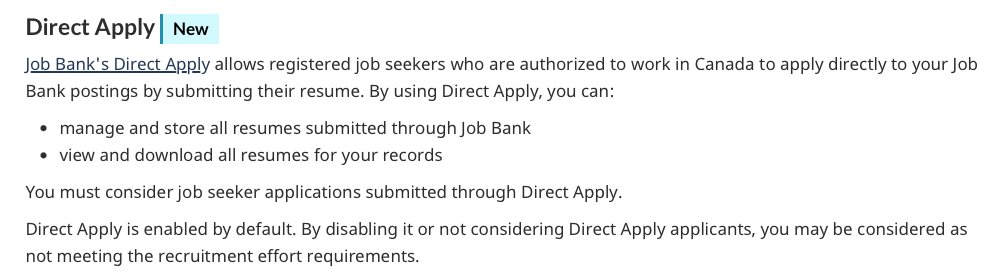 MewiImmigration's tweet image. 🚨 New #LMIA rule!

✅ Employers must use Job Bank's Direct Apply feature
✅ Review resumes within 21 days – or your Job Bank ad gets removed!
#canadaimmigration

canada.ca/en/employment-…